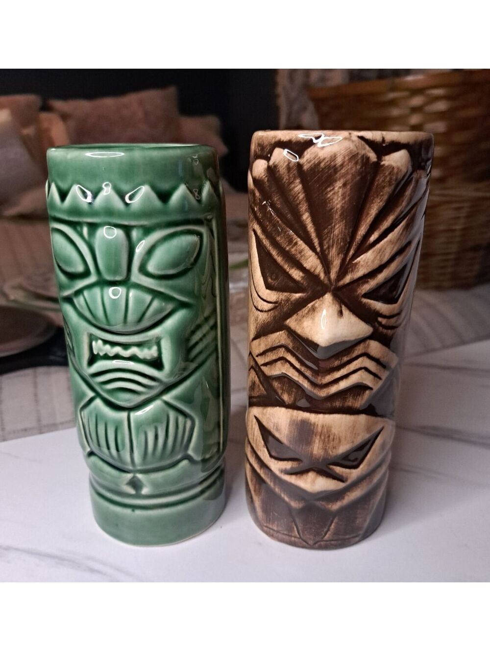 Vintage Set of 1950's-60's Ceramic Tiki Mugs YH Tiki/Orchids of Hawaii R-5 Japan